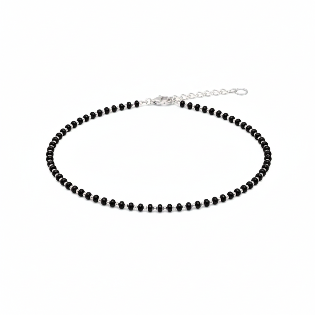 Black Beads Silver Payal (Pair)