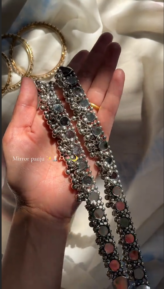 Silver Mirror Anklet / pazaib (pair)
