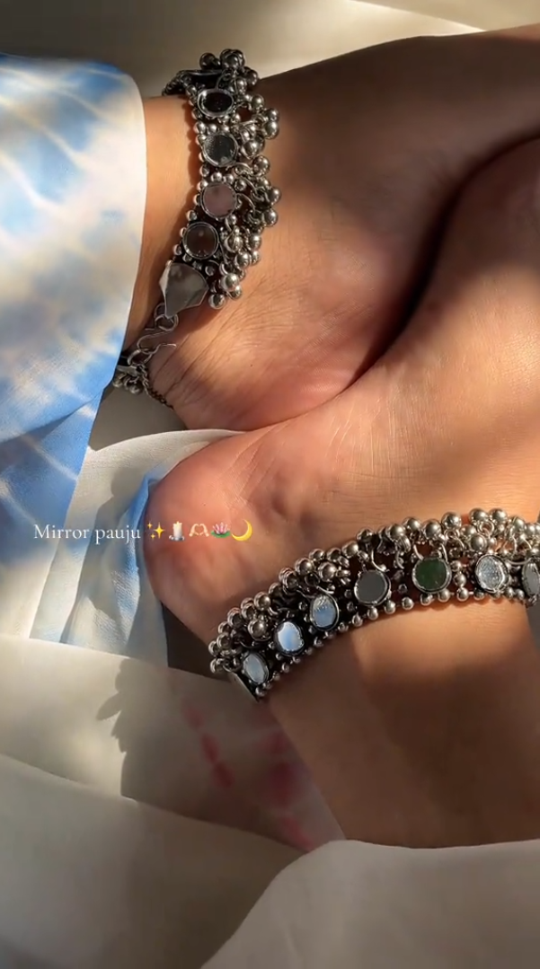 Silver Mirror Anklet / pazaib (pair)