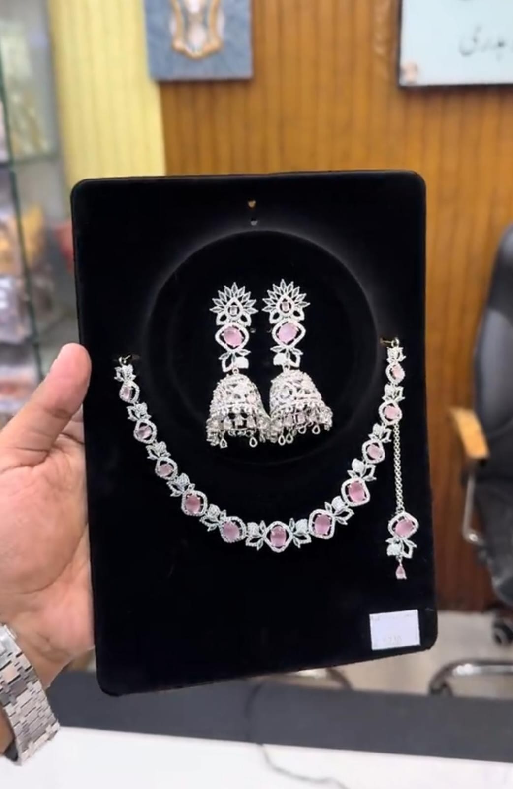 Zircon Stone Necklace Jhumka Set