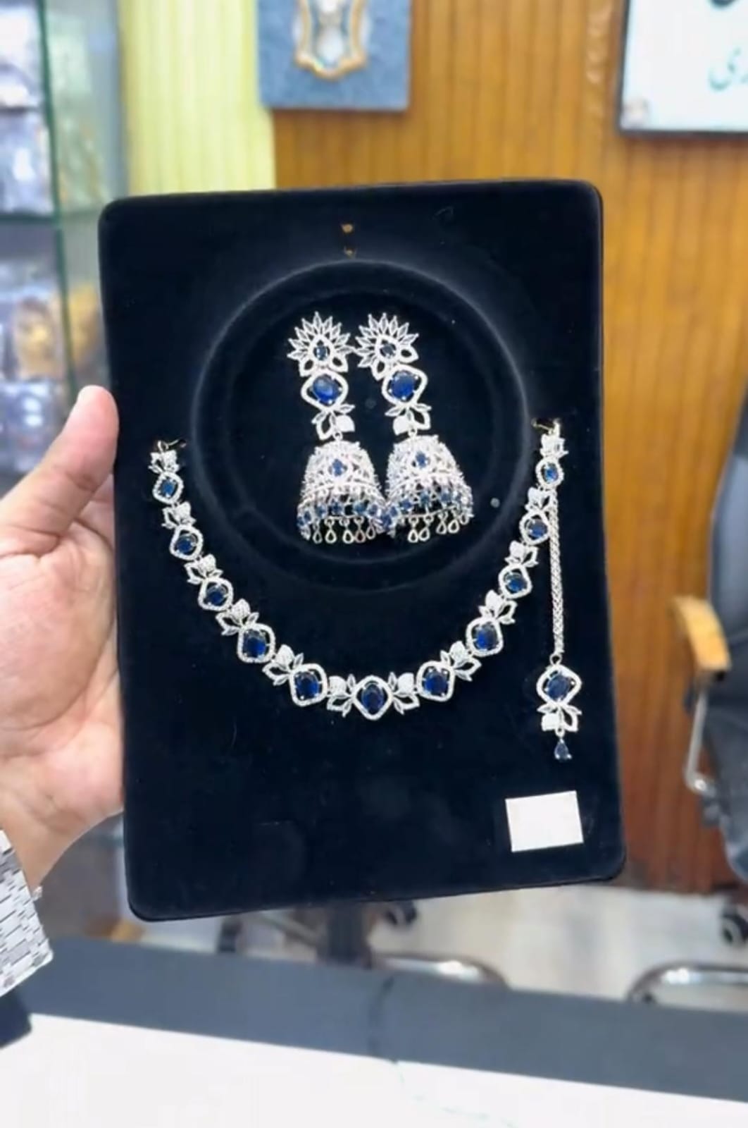 Zircon Stone Necklace Jhumka Set